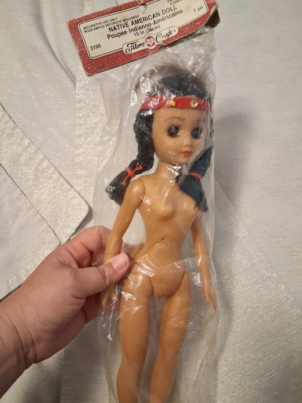 Fibre Craft Indian Princess 15” Doll Black Hair Brown Blink Eyes New Vintage